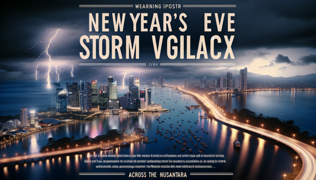 alt_text: Poster tentang hoaks badai di malam Tahun Baru dan kewaspadaan di seluruh Nusantara.
