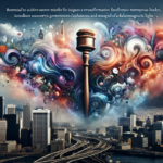 alt_text: "Potret kota tenang dengan siluet pemimpin di cakrawala senja yang damai."