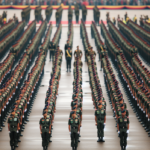 alt_text: Upacara kenaikan pangkat di Timika, tentara berbaris rapi di lapangan upacara.