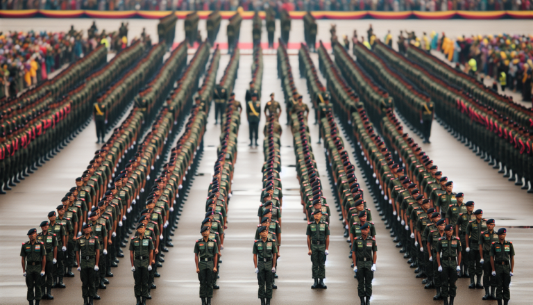 alt_text: Upacara kenaikan pangkat di Timika, tentara berbaris rapi di lapangan upacara.