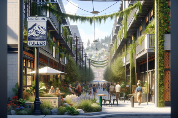 alt_text: Fuller Footpath di Yelm: gang kota yang diperbarui dengan jalur pejalan kaki baru.