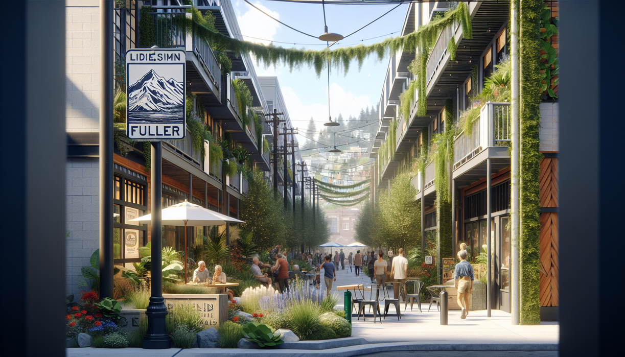 alt_text: Fuller Footpath di Yelm: gang kota yang diperbarui dengan jalur pejalan kaki baru.