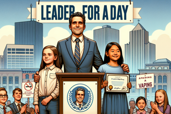 alt_text: Dua gadis cilik berpakaian formal menjajal peran sebagai wali kota sehari.