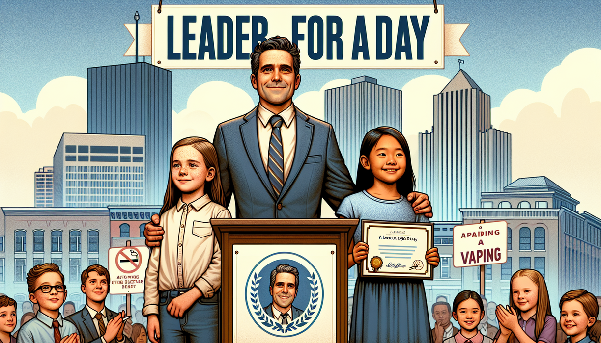 alt_text: Dua gadis cilik berpakaian formal menjajal peran sebagai wali kota sehari.