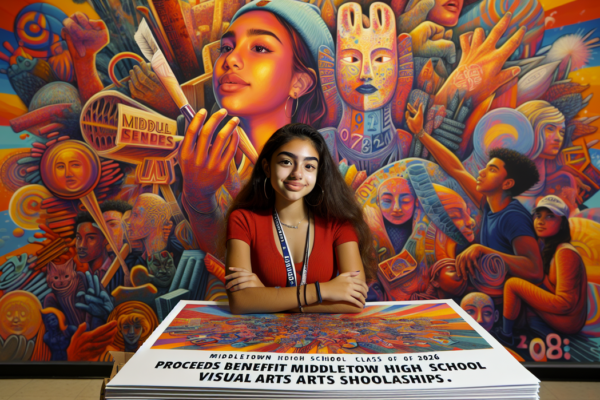 alt_text: Mural siswa menampilkan beragam seni, menghidupkan beasiswa untuk bakat muda di sekolah.