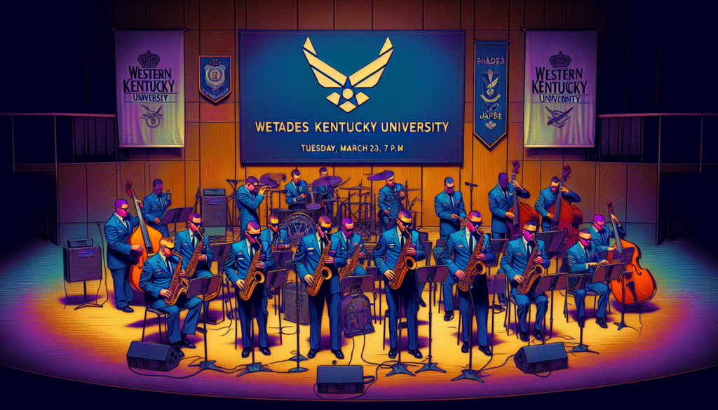 "alt_text": "WKU Jazz Band tampil bersama DSU dan Denting Jazz Angkatan Udara di sebuah panggung."