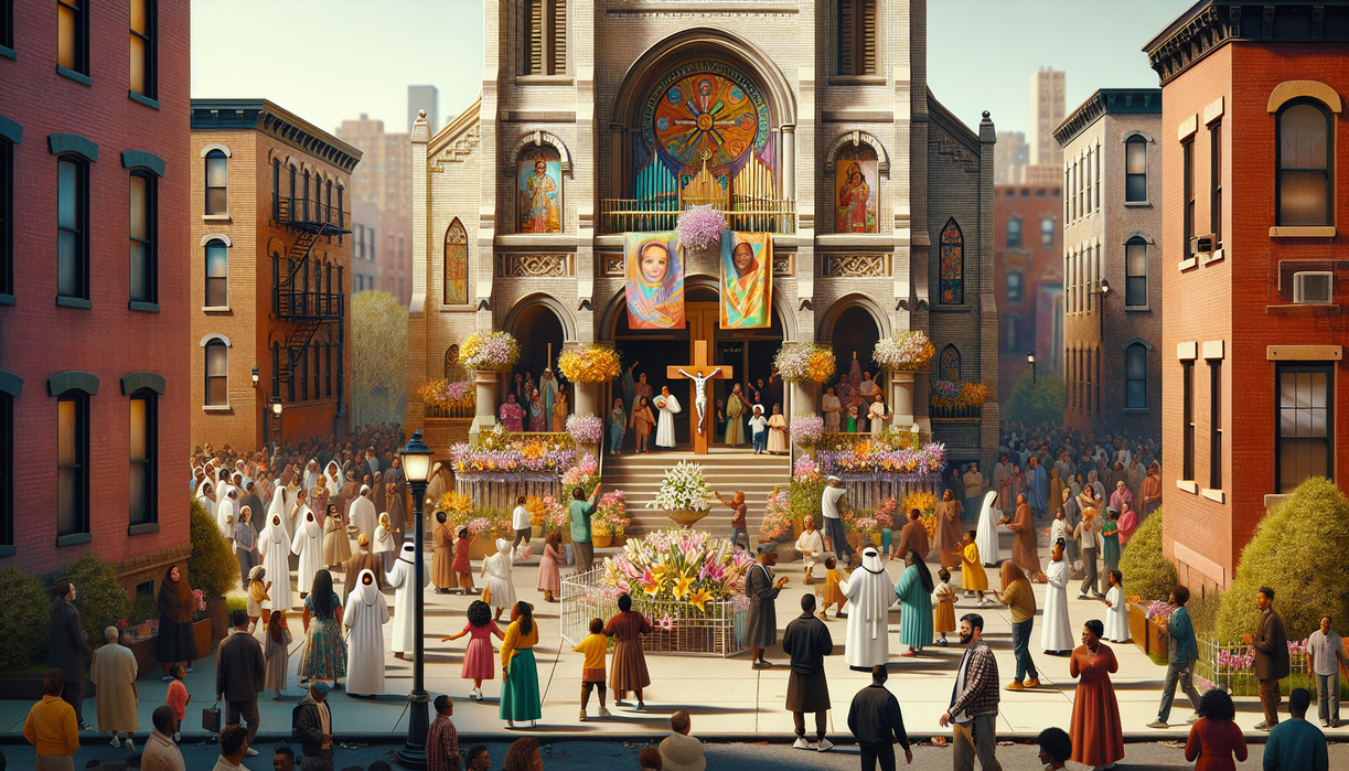 alt_text: Paskah di Bronx: Grosir jilbab murah menjual beragam pilihan untuk musim perayaan.