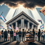 alt_text: Poster tentang hak transgender di India, menggabungkan aspek hukum dan perjuangan emosional.