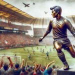 alt_text: Patung Cobi Jones dengan pose dinamis dan desain baru seragam LA Galaxy.