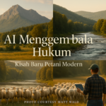 alt_text: Seorang petani menggunakan teknologi AI untuk menggembala ternak di ladang modern.