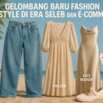 alt_text: Model memperagakan tren fashion terkini di era selebritas dan belanja online.
